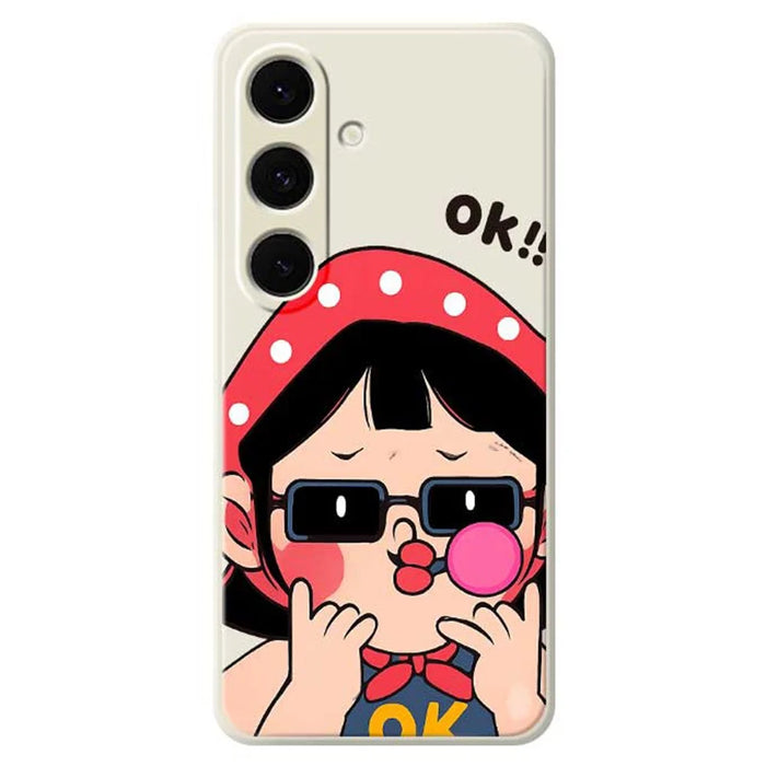 For Samsung Galaxy S25+ Case Cute Kid Pattern Printing Straight Edge TPU Phone Back Cover - Beige - 1