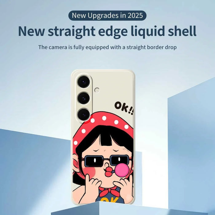 For Samsung Galaxy S25+ Case Cute Kid Pattern Printing Straight Edge TPU Phone Back Cover - Beige - 2