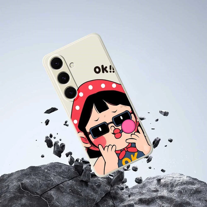 For Samsung Galaxy S25+ Case Cute Kid Pattern Printing Straight Edge TPU Phone Back Cover - Beige - 5