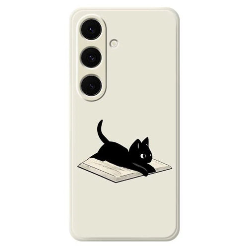 For Samsung Galaxy S25+ Case Book and Cat Pattern Printing Straight Edge TPU Phone Back Cover - Beige - 1