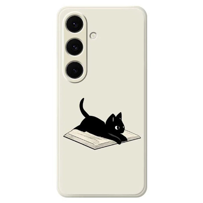 For Samsung Galaxy S25+ Case Book and Cat Pattern Printing Straight Edge TPU Phone Back Cover - Beige - 1
