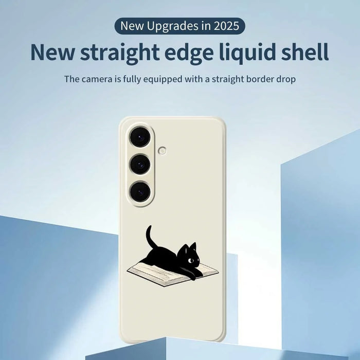 For Samsung Galaxy S25+ Case Book and Cat Pattern Printing Straight Edge TPU Phone Back Cover - Beige - 2