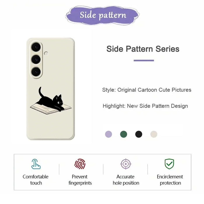 For Samsung Galaxy S25+ Case Book and Cat Pattern Printing Straight Edge TPU Phone Back Cover - Beige - 7