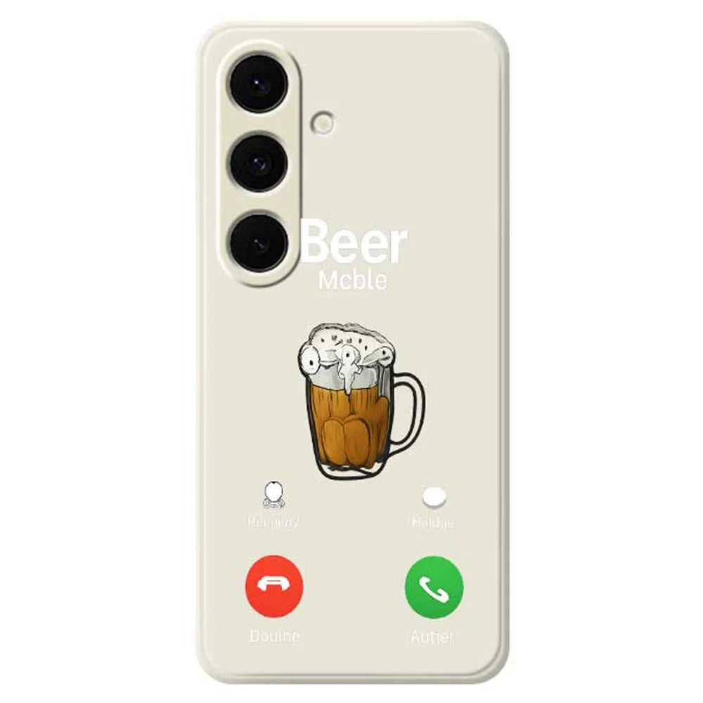 For Samsung Galaxy S25+ Case Beer Pattern Printing Straight Edge TPU Phone Back Cover - Beige - 1