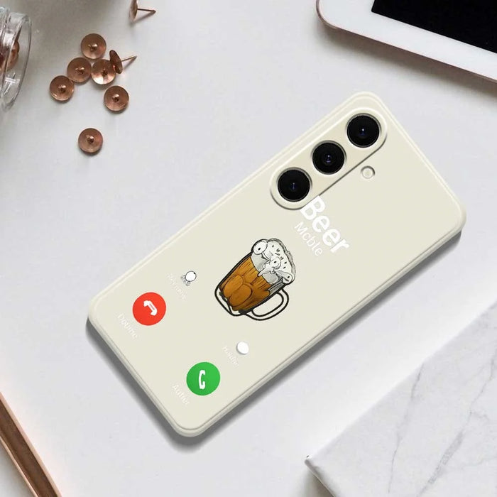 For Samsung Galaxy S25+ Case Beer Pattern Printing Straight Edge TPU Phone Back Cover - Beige - 6