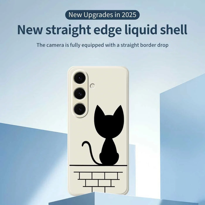 For Samsung Galaxy S25+ Case Black Cat on the Wall Pattern Printing Straight Edge TPU Phone Back Cover - Beige - 2