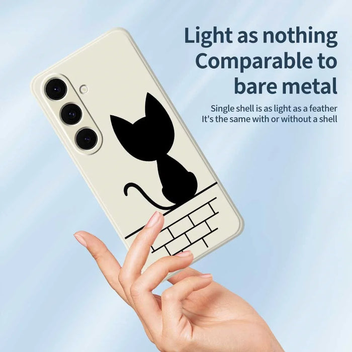 For Samsung Galaxy S25+ Case Black Cat on the Wall Pattern Printing Straight Edge TPU Phone Back Cover - Beige - 3