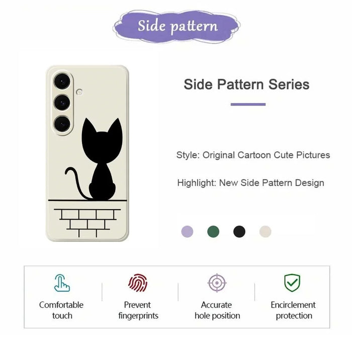 For Samsung Galaxy S25+ Case Black Cat on the Wall Pattern Printing Straight Edge TPU Phone Back Cover - Beige - 7