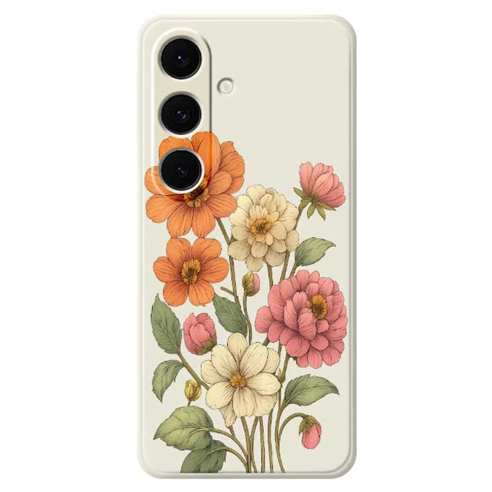 For Samsung Galaxy S25+ Case Beautiful Flowers Pattern Printing Straight Edge TPU Phone Back Cover - Beige - 1