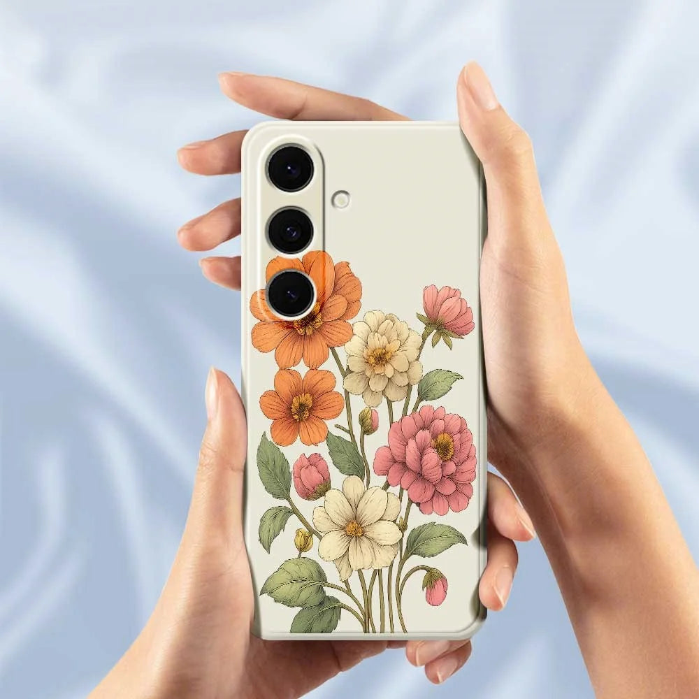 For Samsung Galaxy S25+ Case Beautiful Flowers Pattern Printing Straight Edge TPU Phone Back Cover - Beige - 4