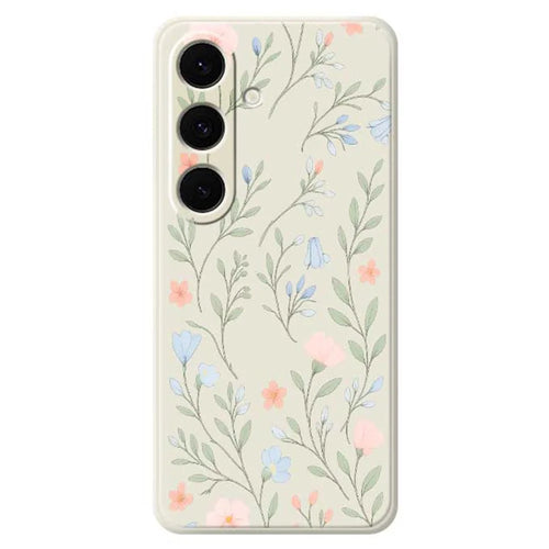 For Samsung Galaxy S25+ Case Pink Blue Flowers Pattern Printing Straight Edge TPU Phone Back Cover - Beige - 1