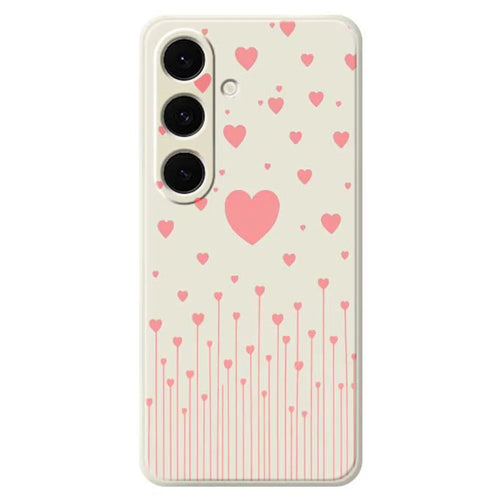 For Samsung Galaxy S25+ Case Pink Love Pattern Printing Straight Edge TPU Phone Back Cover - Beige - 1