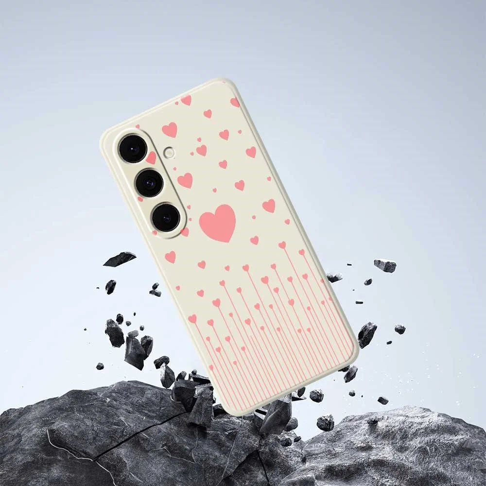 For Samsung Galaxy S25+ Case Pink Love Pattern Printing Straight Edge TPU Phone Back Cover - Beige - 5