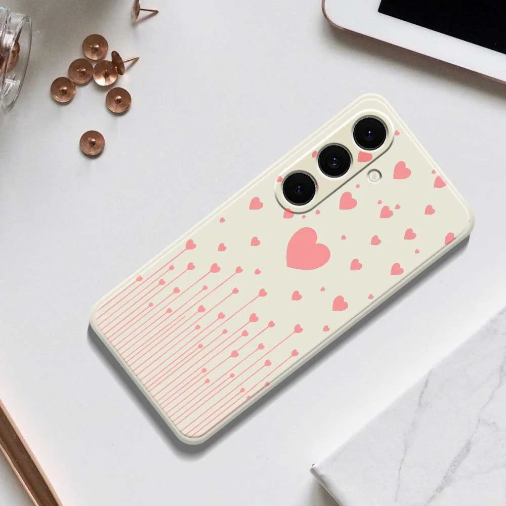 For Samsung Galaxy S25+ Case Pink Love Pattern Printing Straight Edge TPU Phone Back Cover - Beige - 6