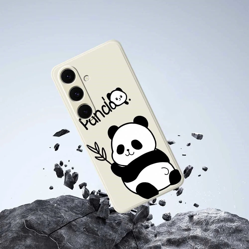 For Samsung Galaxy S25+ Case Panda Pattern Printing Straight Edge TPU Phone Back Cover - Beige - 5