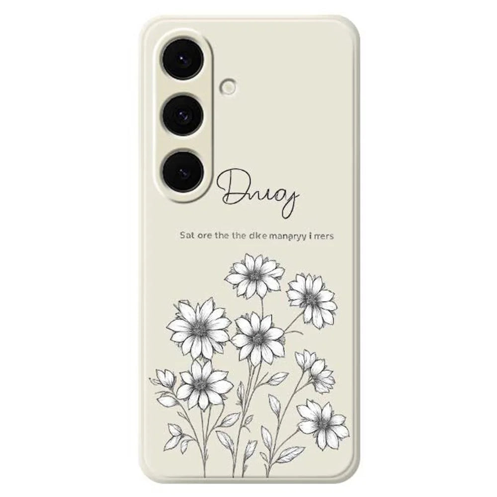 For Samsung Galaxy S25+ Case Sketch Flowers Pattern Printing Straight Edge TPU Phone Back Cover - Beige - 1