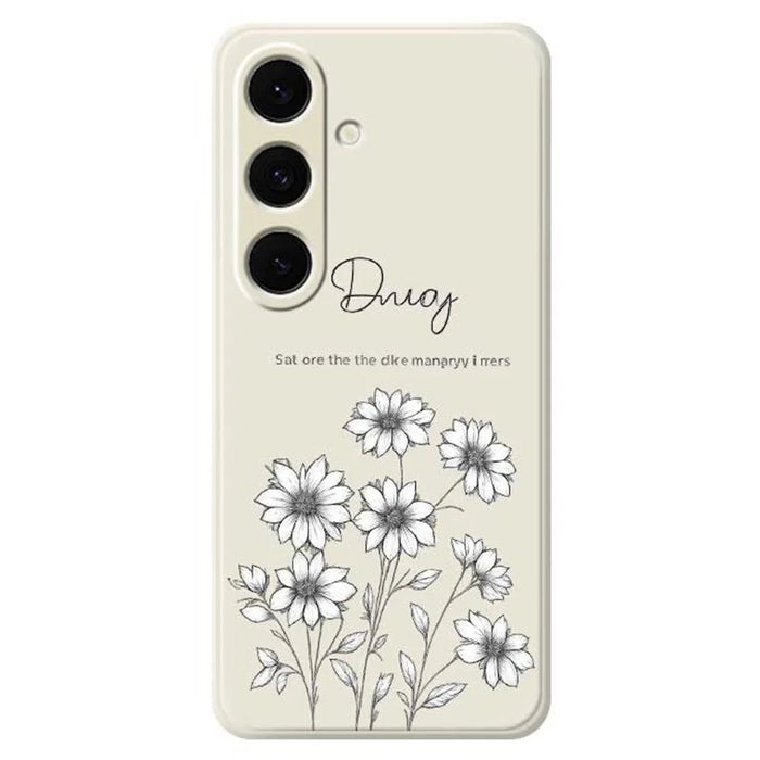 For Samsung Galaxy S25+ Case Sketch Flowers Pattern Printing Straight Edge TPU Phone Back Cover - Beige - 1