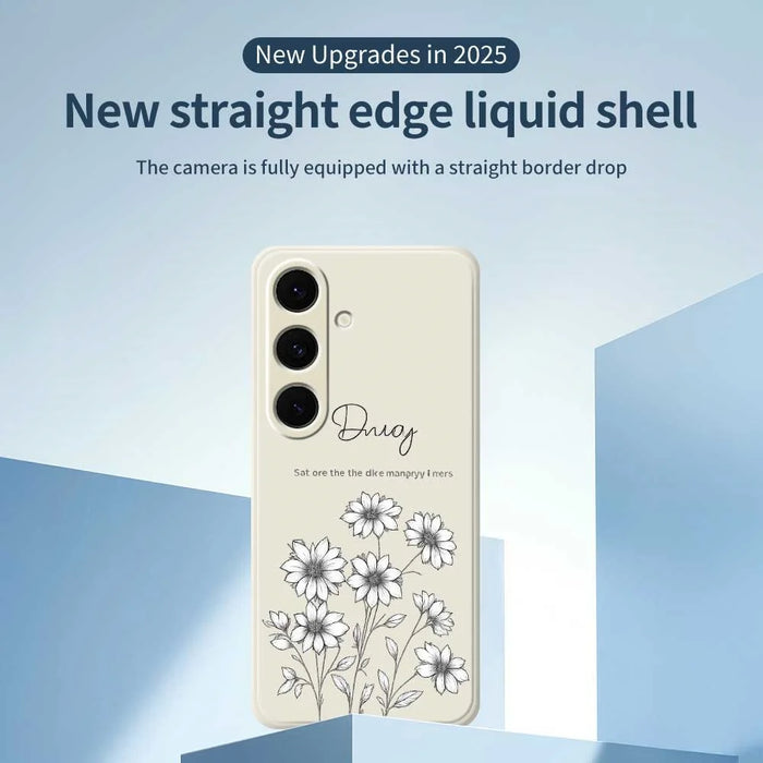For Samsung Galaxy S25+ Case Sketch Flowers Pattern Printing Straight Edge TPU Phone Back Cover - Beige - 2