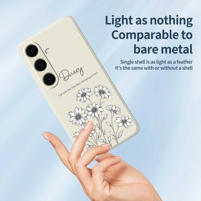 For Samsung Galaxy S25+ Case Sketch Flowers Pattern Printing Straight Edge TPU Phone Back Cover - Beige - 3