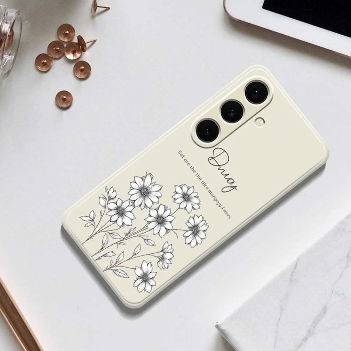 For Samsung Galaxy S25+ Case Sketch Flowers Pattern Printing Straight Edge TPU Phone Back Cover - Beige - 6
