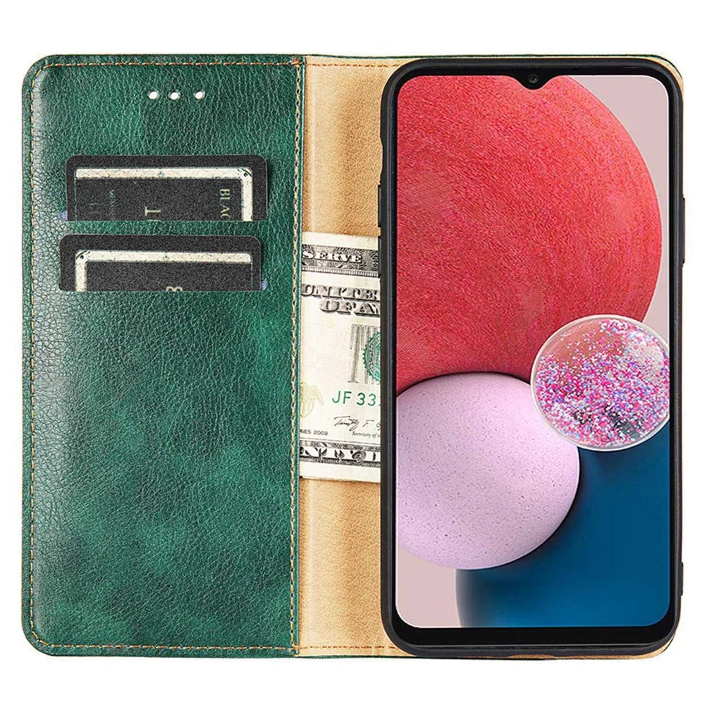 Magnetic Auto-absorbed Phone Cover For Samsung Galaxy A04 4G (164.4 x 76.3 x 9.1 mm), PU Leather Full Protection Phone Case Flip Wallet Stand - Green - 2