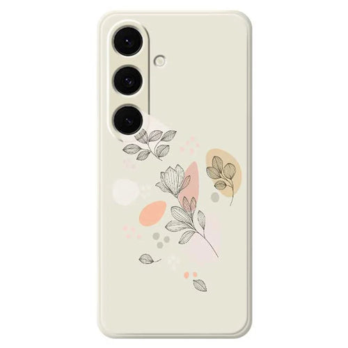 For Samsung Galaxy S25+ Case Sketch Leaves Pattern Printing Straight Edge TPU Phone Back Cover - Beige - 1