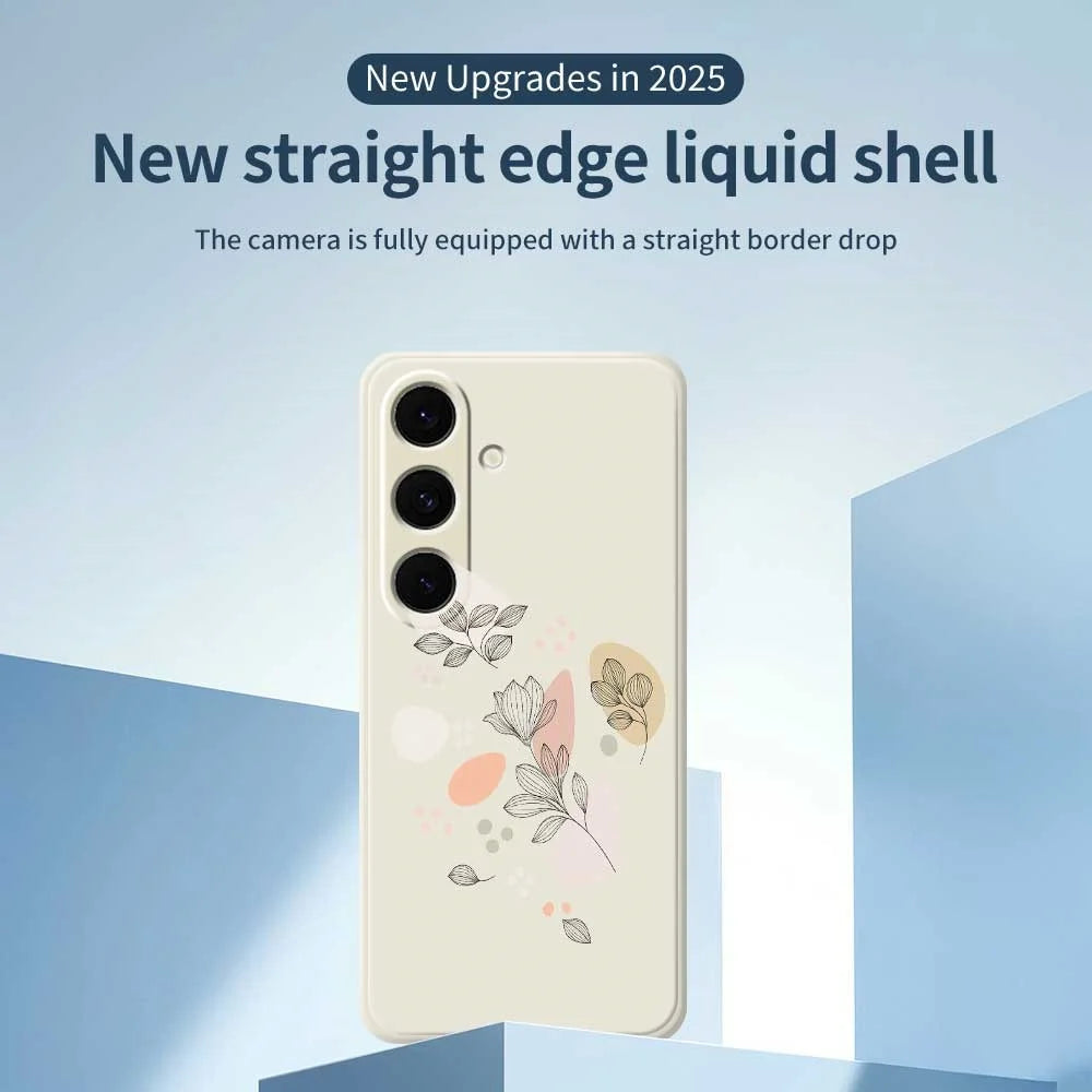 For Samsung Galaxy S25+ Case Sketch Leaves Pattern Printing Straight Edge TPU Phone Back Cover - Beige - 2
