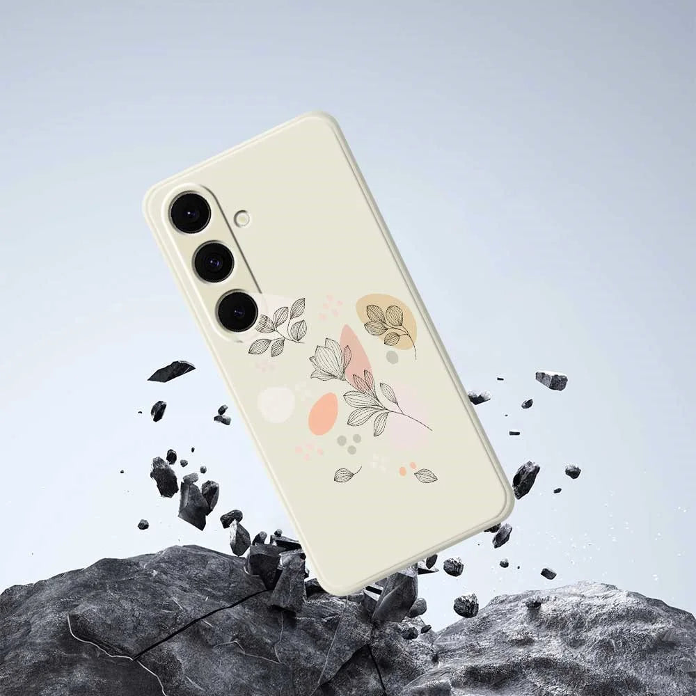 For Samsung Galaxy S25+ Case Sketch Leaves Pattern Printing Straight Edge TPU Phone Back Cover - Beige - 5