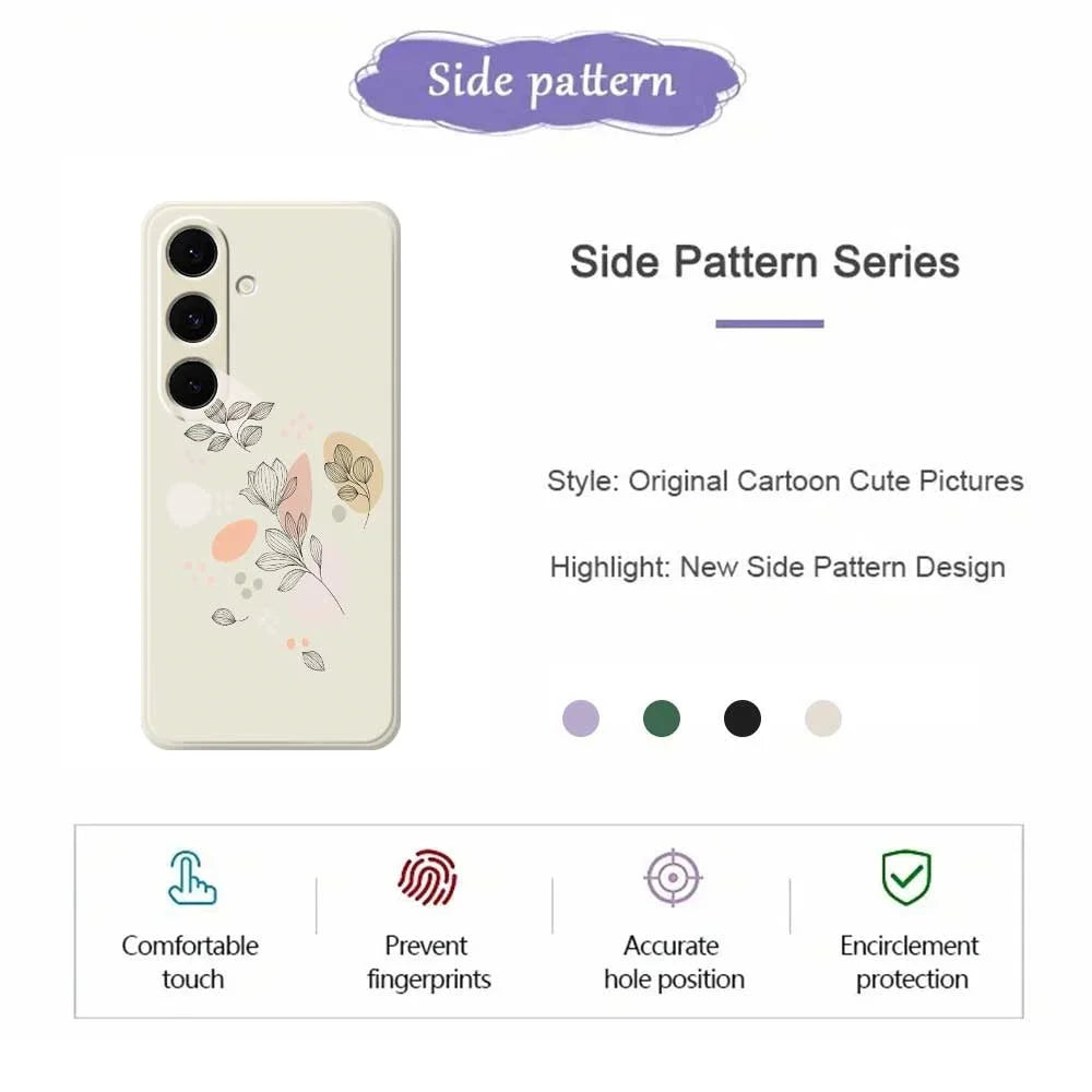 For Samsung Galaxy S25+ Case Sketch Leaves Pattern Printing Straight Edge TPU Phone Back Cover - Beige - 7