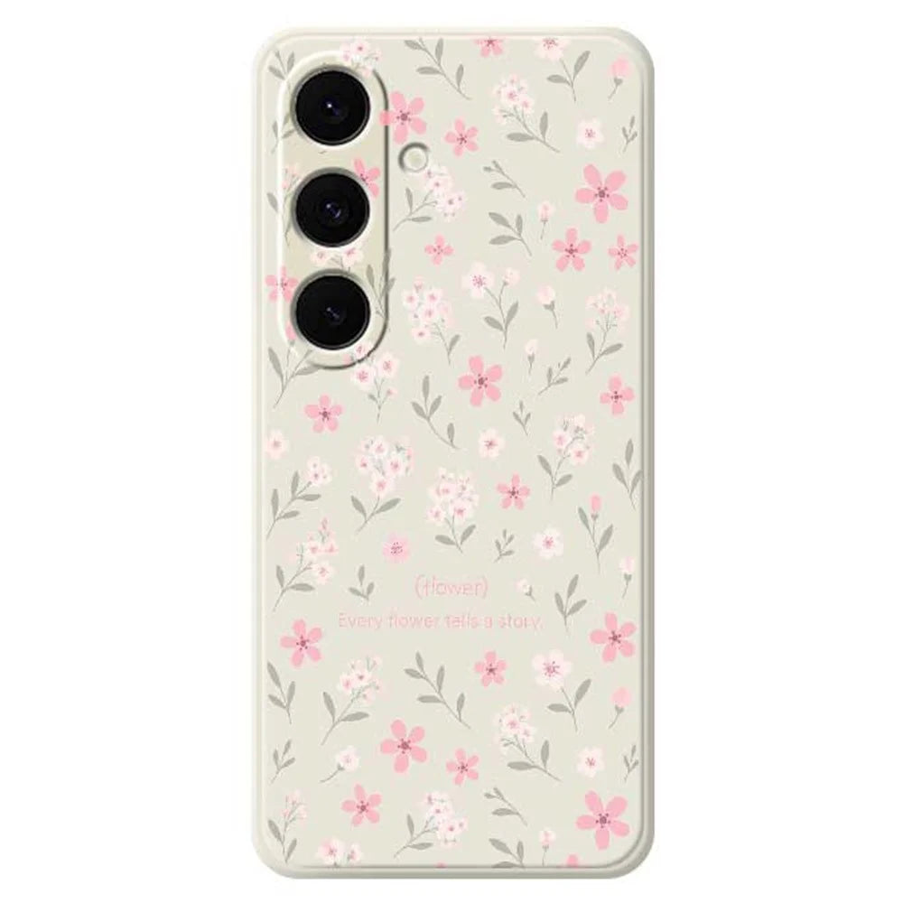 For Samsung Galaxy S25+ Case Small Flower Pattern Printing Straight Edge TPU Phone Back Cover - Beige - 1