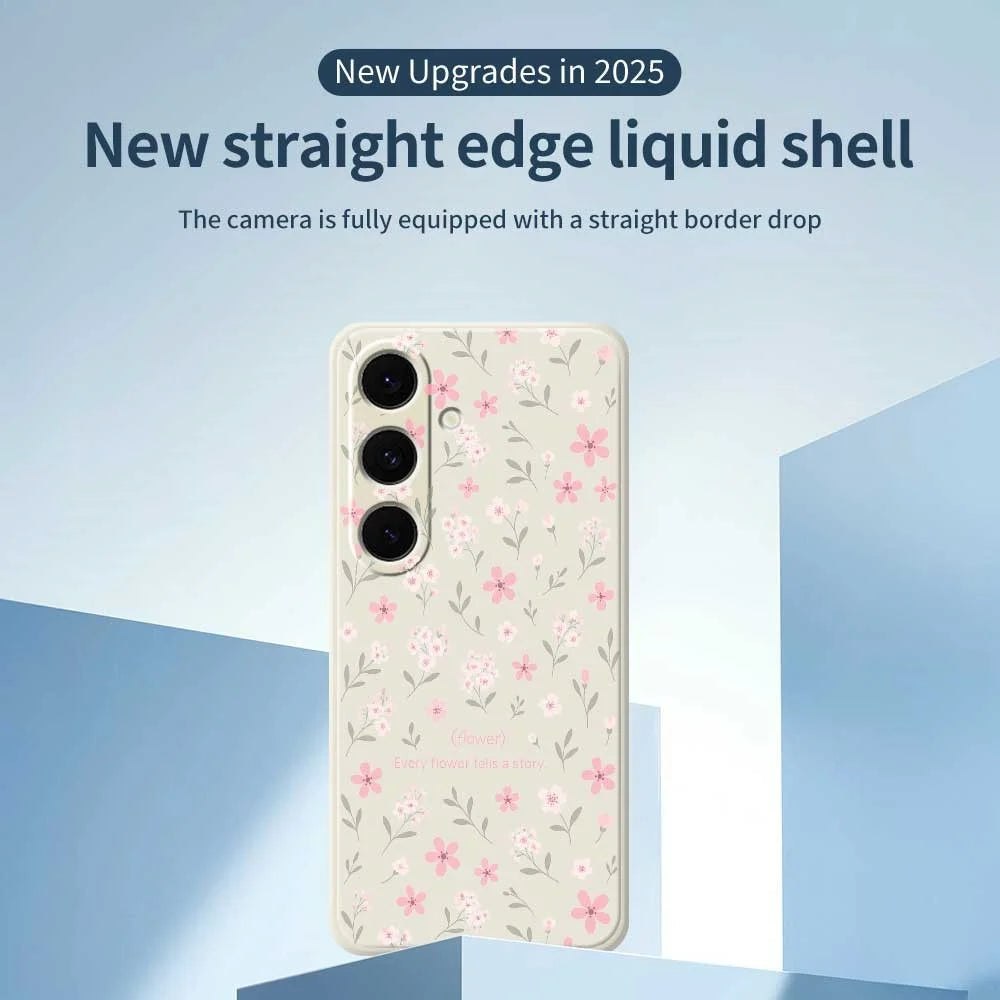 For Samsung Galaxy S25+ Case Small Flower Pattern Printing Straight Edge TPU Phone Back Cover - Beige - 2