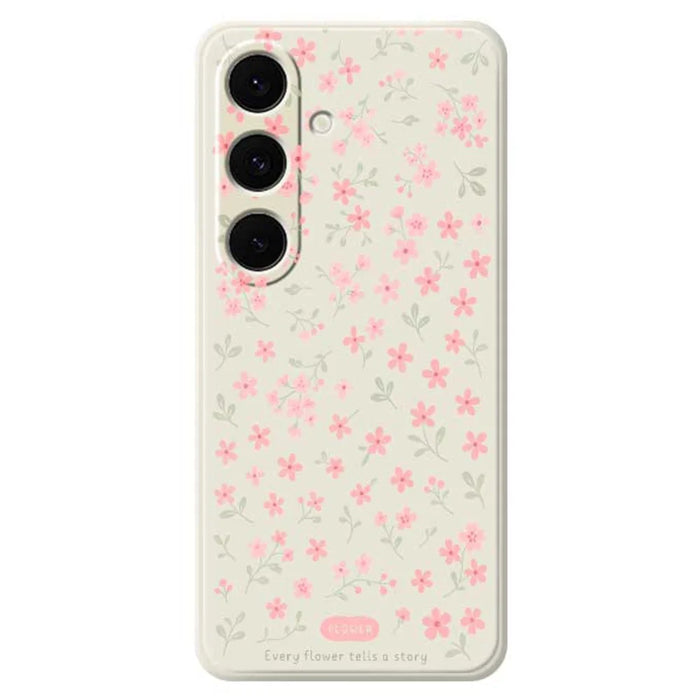 For Samsung Galaxy S25+ Case Pink Small Flowers Pattern Printing Straight Edge TPU Phone Back Cover - Beige - 1