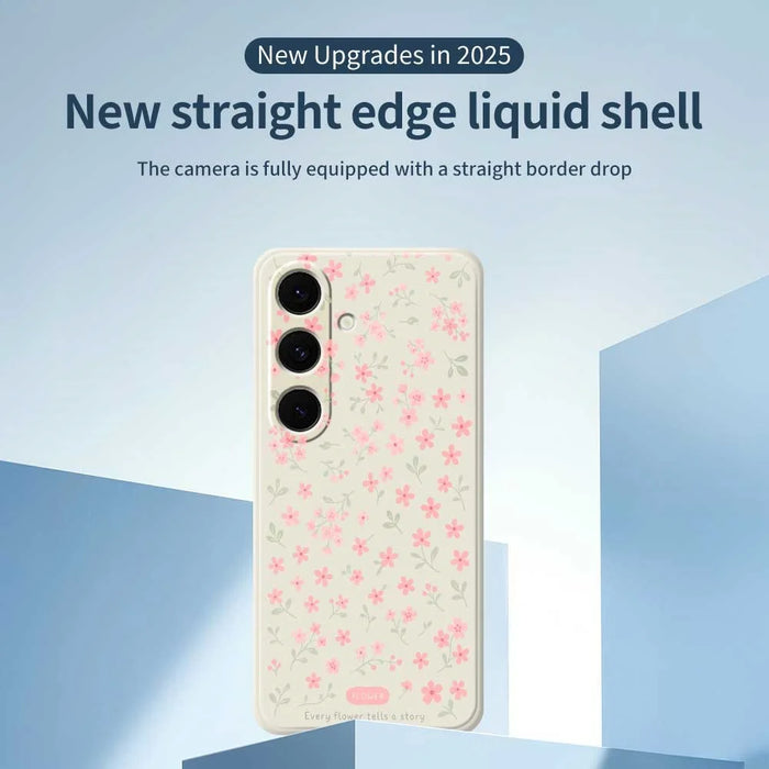 For Samsung Galaxy S25+ Case Pink Small Flowers Pattern Printing Straight Edge TPU Phone Back Cover - Beige - 2