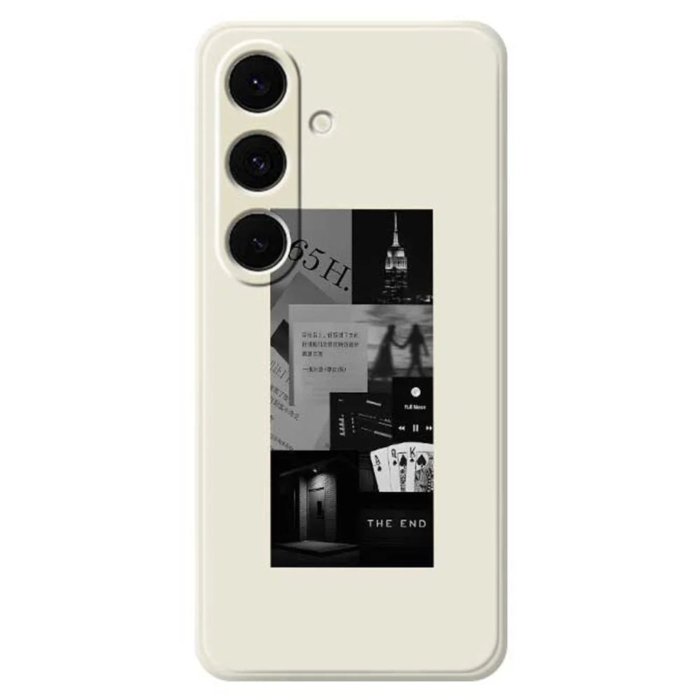 For Samsung Galaxy S25+ Case Stitching Photos Pattern Printing Straight Edge TPU Phone Back Cover - Beige - 1