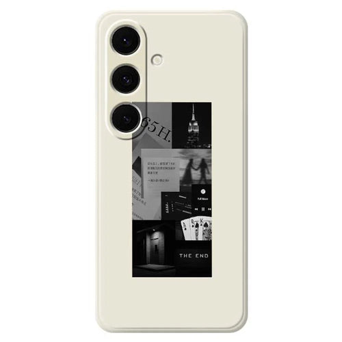 For Samsung Galaxy S25+ Case Stitching Photos Pattern Printing Straight Edge TPU Phone Back Cover - Beige - 1