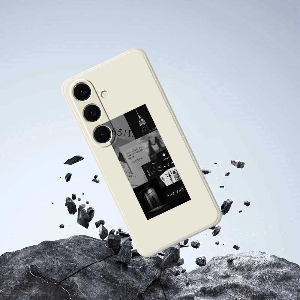 For Samsung Galaxy S25+ Case Stitching Photos Pattern Printing Straight Edge TPU Phone Back Cover - Beige - 5