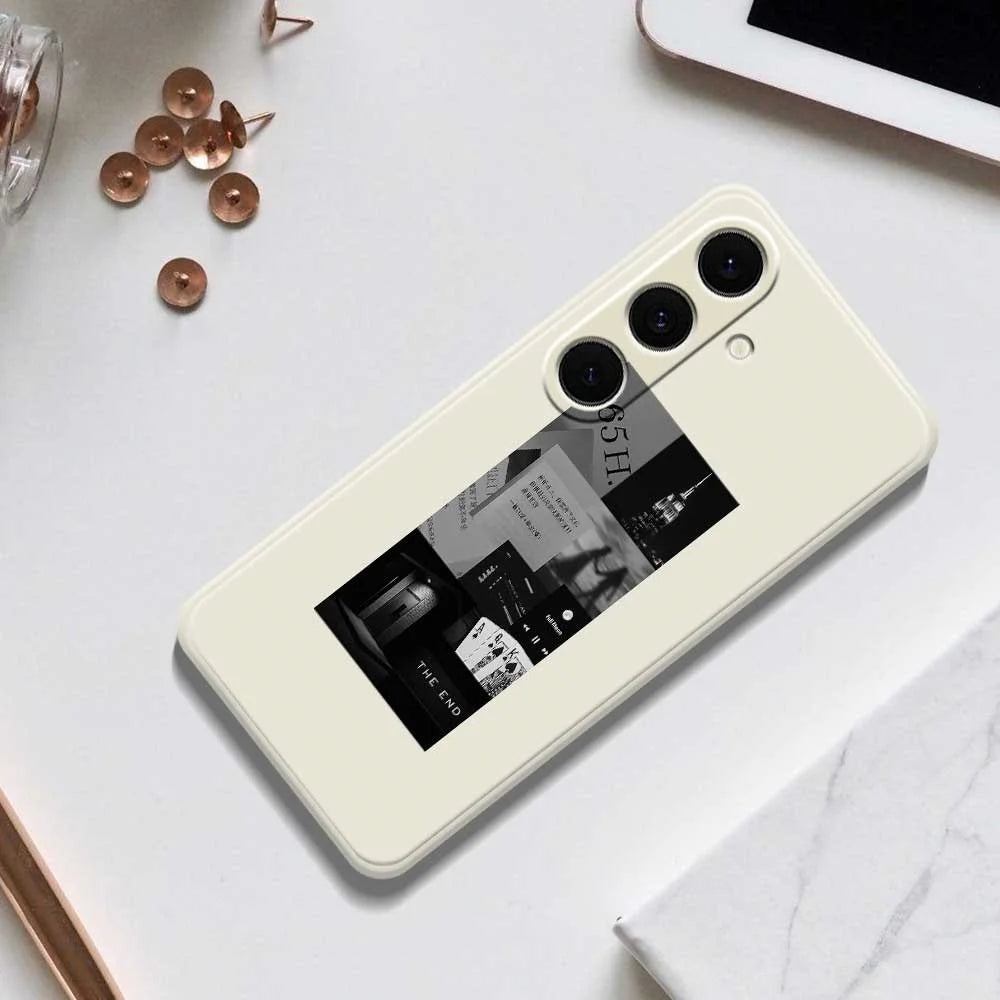 For Samsung Galaxy S25+ Case Stitching Photos Pattern Printing Straight Edge TPU Phone Back Cover - Beige - 6