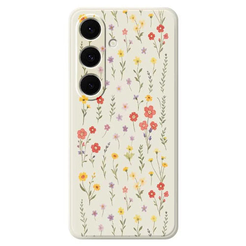 For Samsung Galaxy S25+ Case Flowers and Grass Pattern Printing Straight Edge TPU Phone Back Cover - Beige - 1