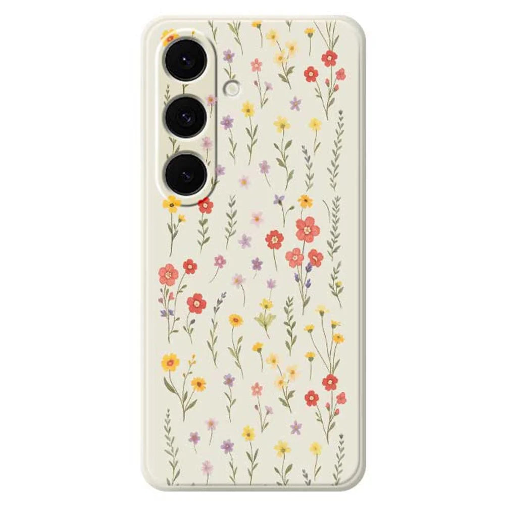 For Samsung Galaxy S25+ Case Flowers and Grass Pattern Printing Straight Edge TPU Phone Back Cover - Beige - 1