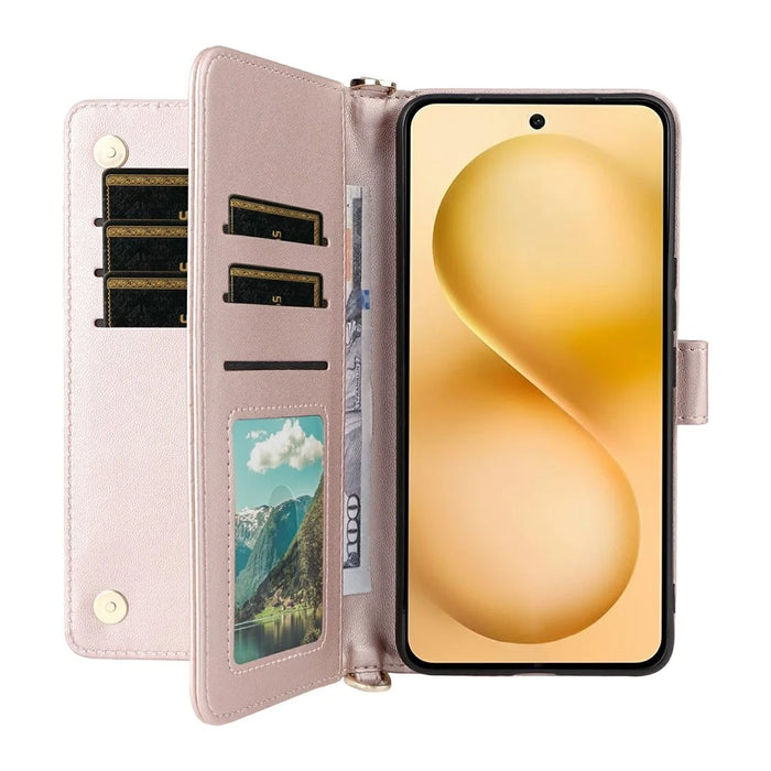 For vivo V60 5G Case with Shoulder  /  Wrist Strap Leather Phone Cover Stand Wallet - Pink - 2