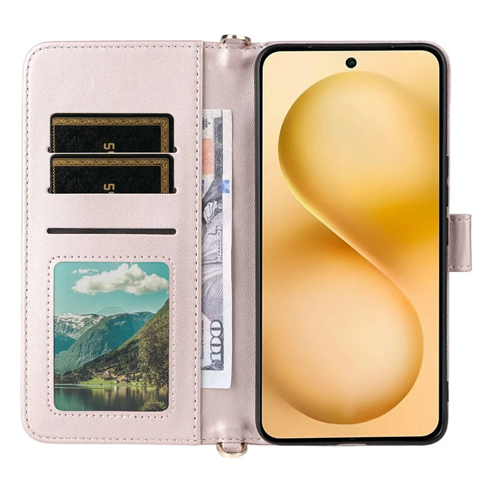 For vivo V60 5G Case with Shoulder  /  Wrist Strap Leather Phone Cover Stand Wallet - Pink - 4