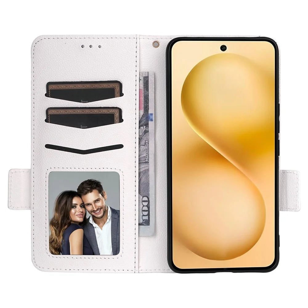 For vivo V60 5G Case with Wrist Strap Litchi Texture PU Leather Wallet Phone Cover - White - 2