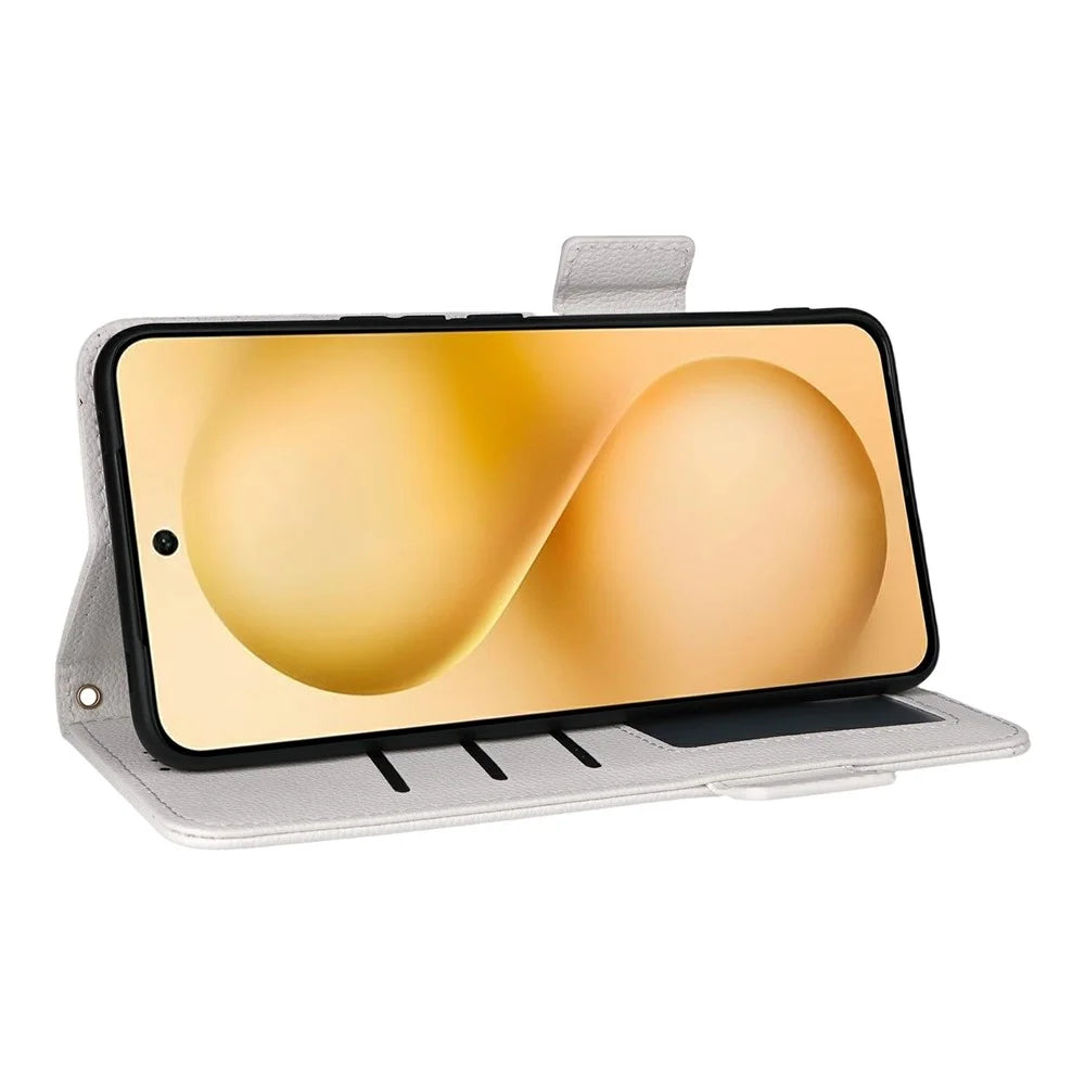For vivo V60 5G Case with Wrist Strap Litchi Texture PU Leather Wallet Phone Cover - White - 4