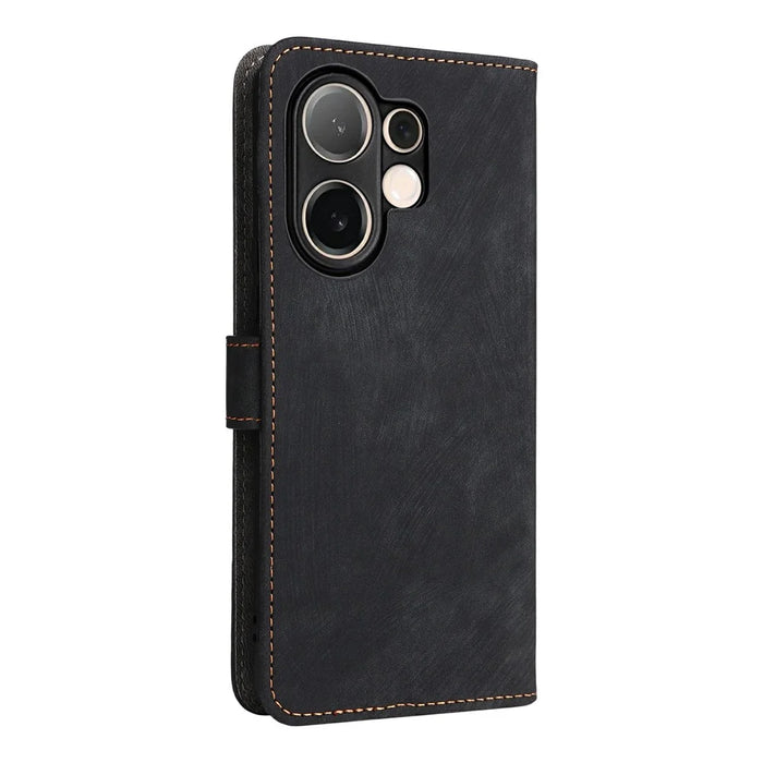 For vivo V60 5G Case Wallet RFID Blocking PU Leather Phone Cover Stand with Strap - Black - 7