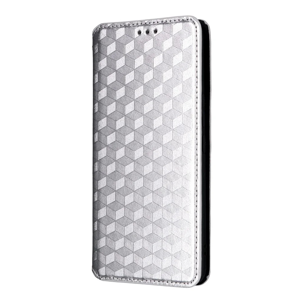 For vivo V60 5G Case Wallet Rhombus Imprint Leather Phone Cover - Silver - 6