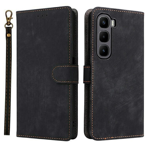 For Infinix Hot 60 Pro 4G X6885 Case Wallet RFID Blocking PU Leather Phone Cover Stand with Strap - Black - 1