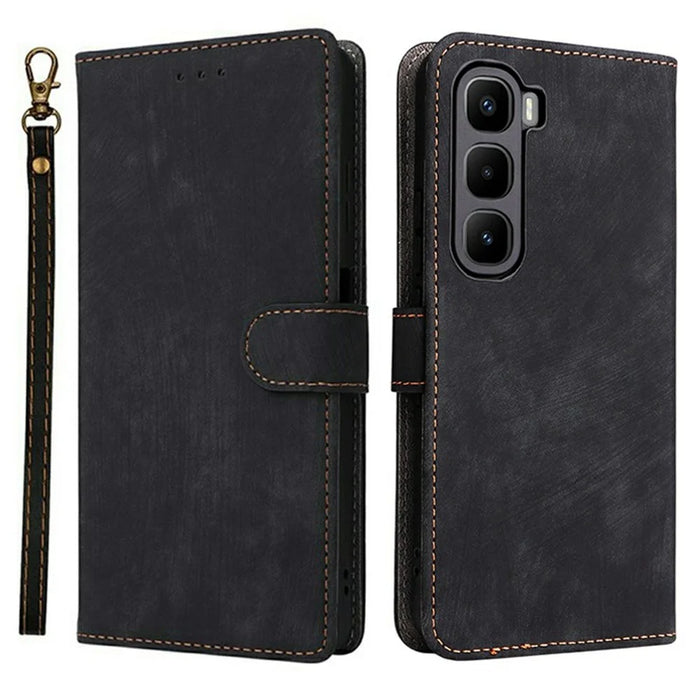 For Infinix Hot 60 Pro 4G X6885 Case Wallet RFID Blocking PU Leather Phone Cover Stand with Strap - Black - 1