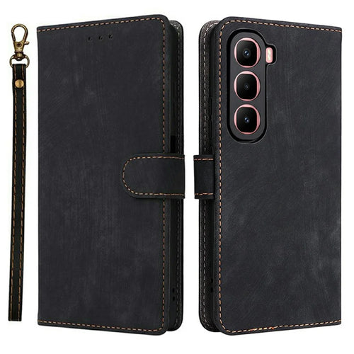 For Infinix Hot 60 Pro+ 4G X6886 Case Wallet RFID Blocking PU Leather Phone Cover Stand with Strap - Black - 1