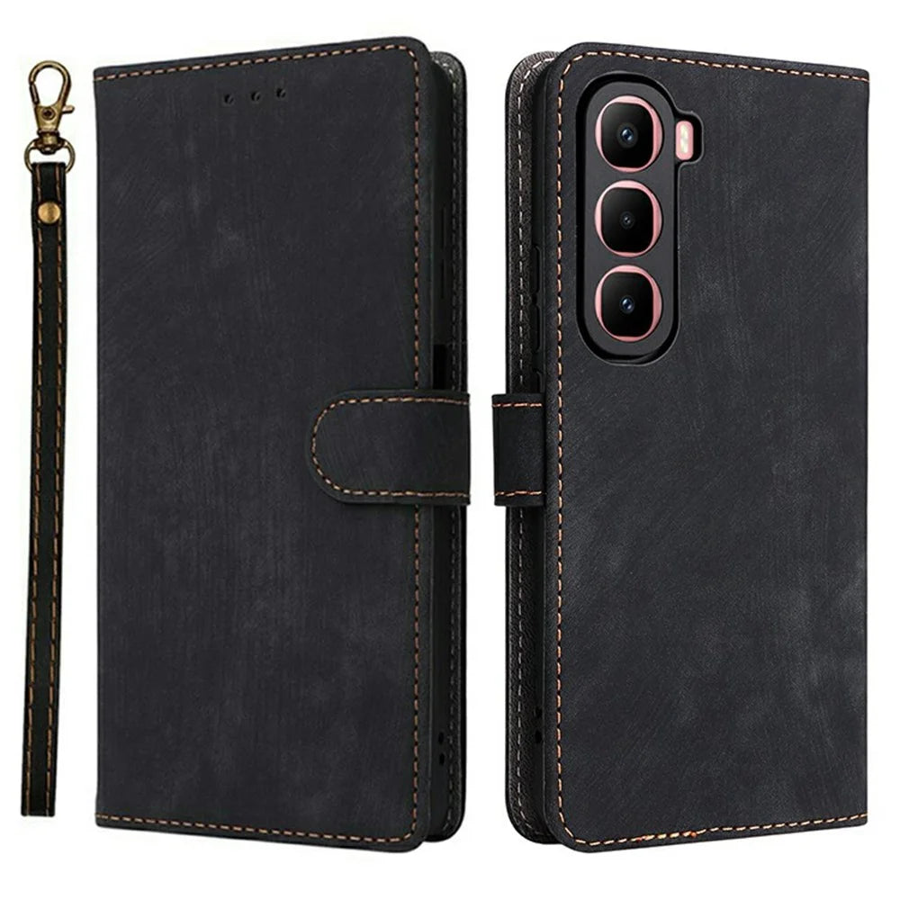 For Infinix Hot 60 Pro+ 4G X6886 Case Wallet RFID Blocking PU Leather Phone Cover Stand with Strap - Black - 1