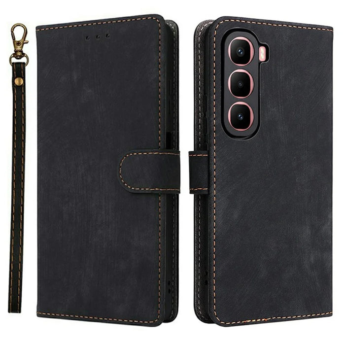 For Infinix Hot 60 Pro+ 4G X6886 Case Wallet RFID Blocking PU Leather Phone Cover Stand with Strap - Black - 1